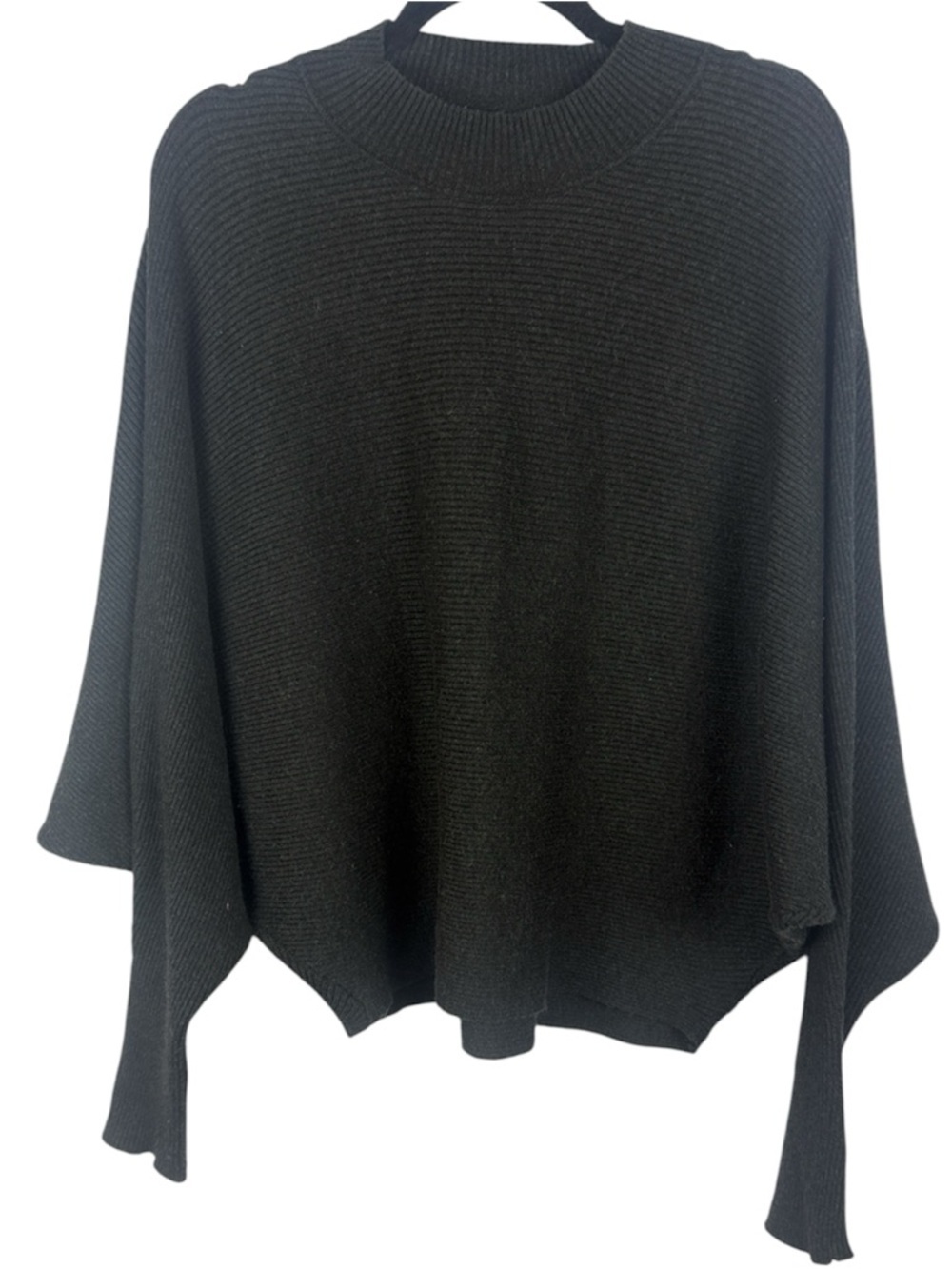 Zara Knit Gray Ribbed Mock Neck Batwing Oversized Sweater Size L